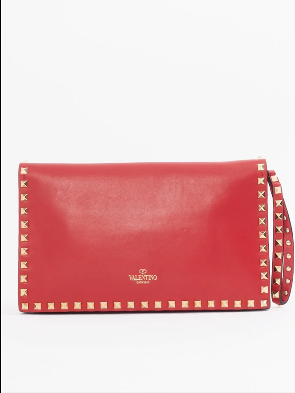 VALENTINO RED NAPPA ROCKSTUD WRISTLET CLUTCH